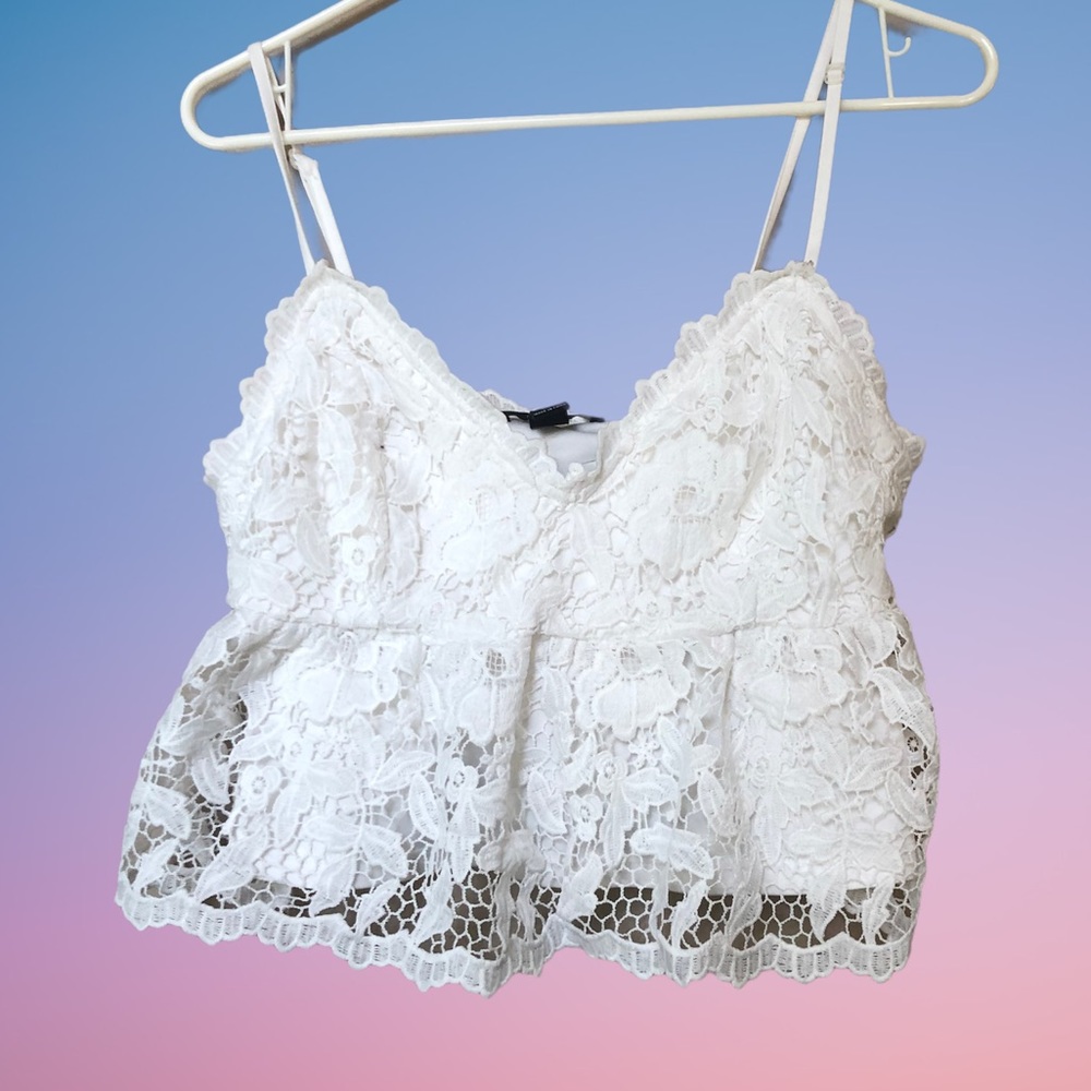 FREE SHIPPING Lace Crotchet White Strap Top